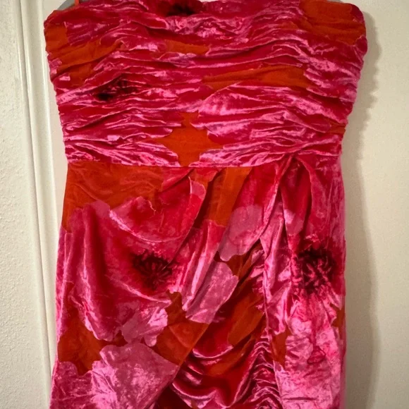 Anthropologie Hutch Strapless Ruched High-Low Dress in Red and Pink - Picture 8 of 14